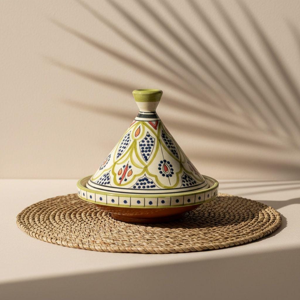 Handmade Moroccan Tagine, Hand-Painted Ceramic Tableware, 9-inch