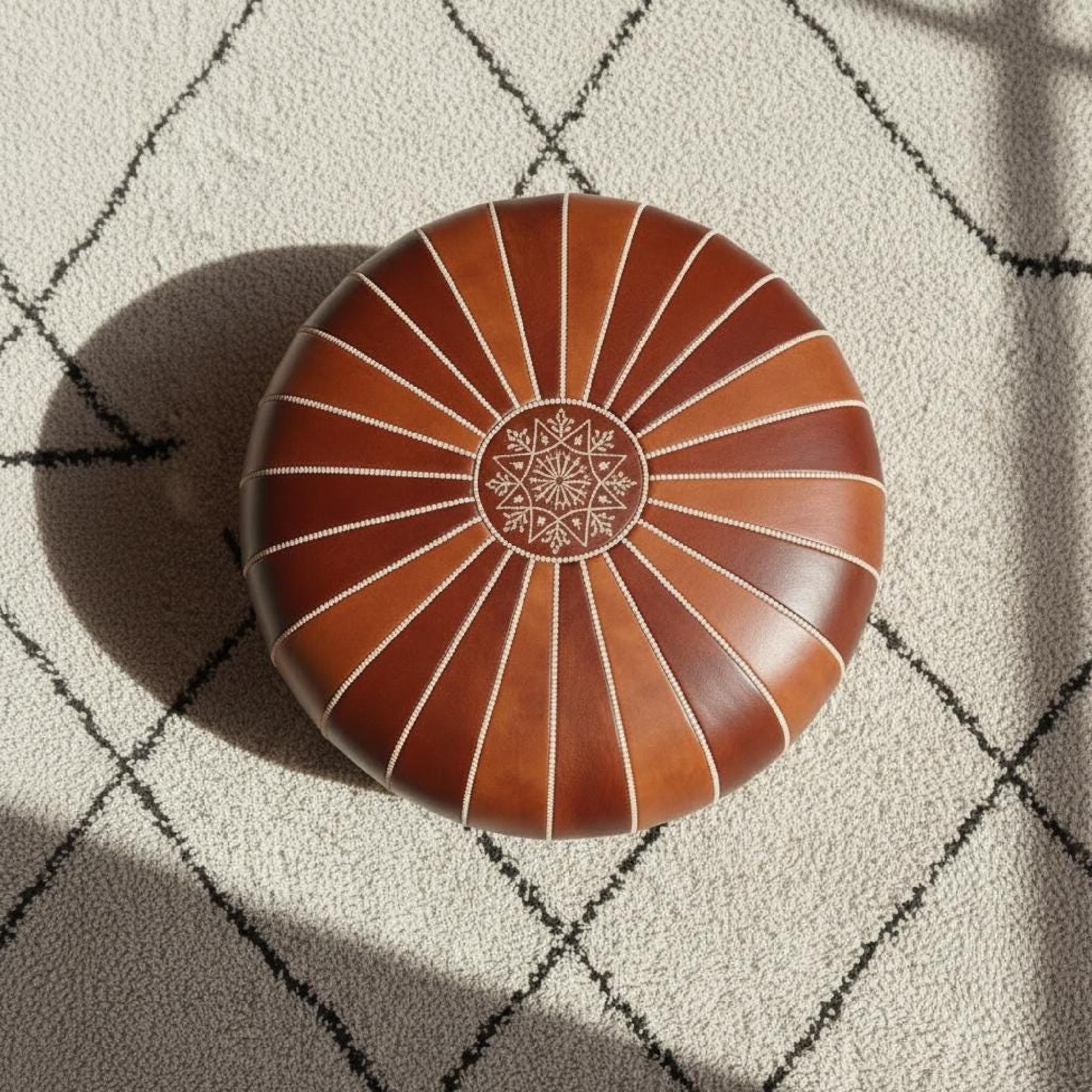 Large Moroccan Leather Pouf Ottoman Cover