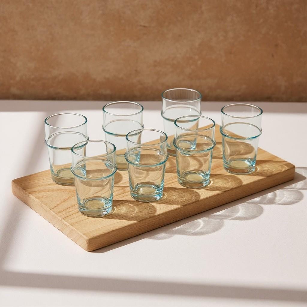 Set of 6 Handmade Moroccan Tea Glasses – Gold Rim Beldi Set