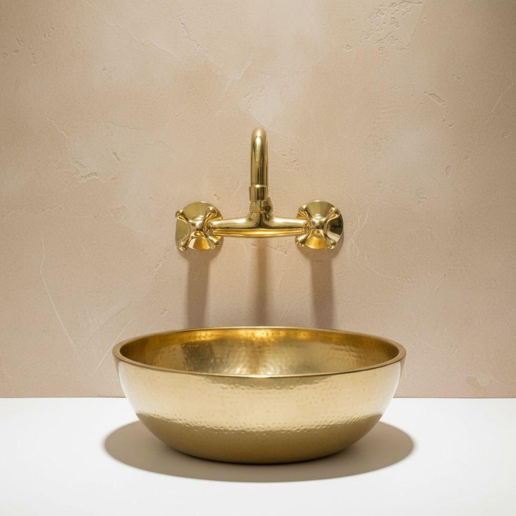 Unlacquered Brass Wall Mount Faucet – Vintage Style Solid Brass Tap