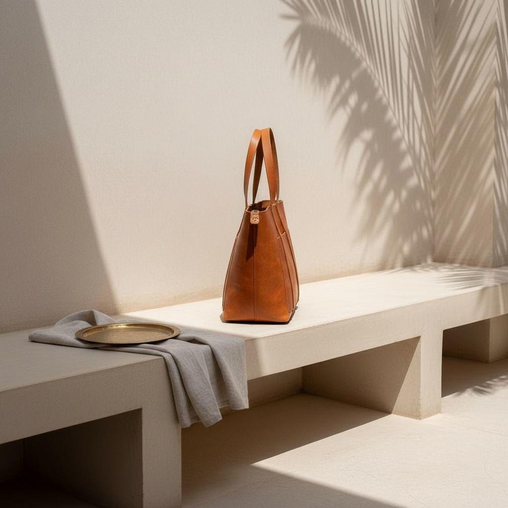 Handmade Leather Shoulder Tote – Moroccan Boho Chic Handbag