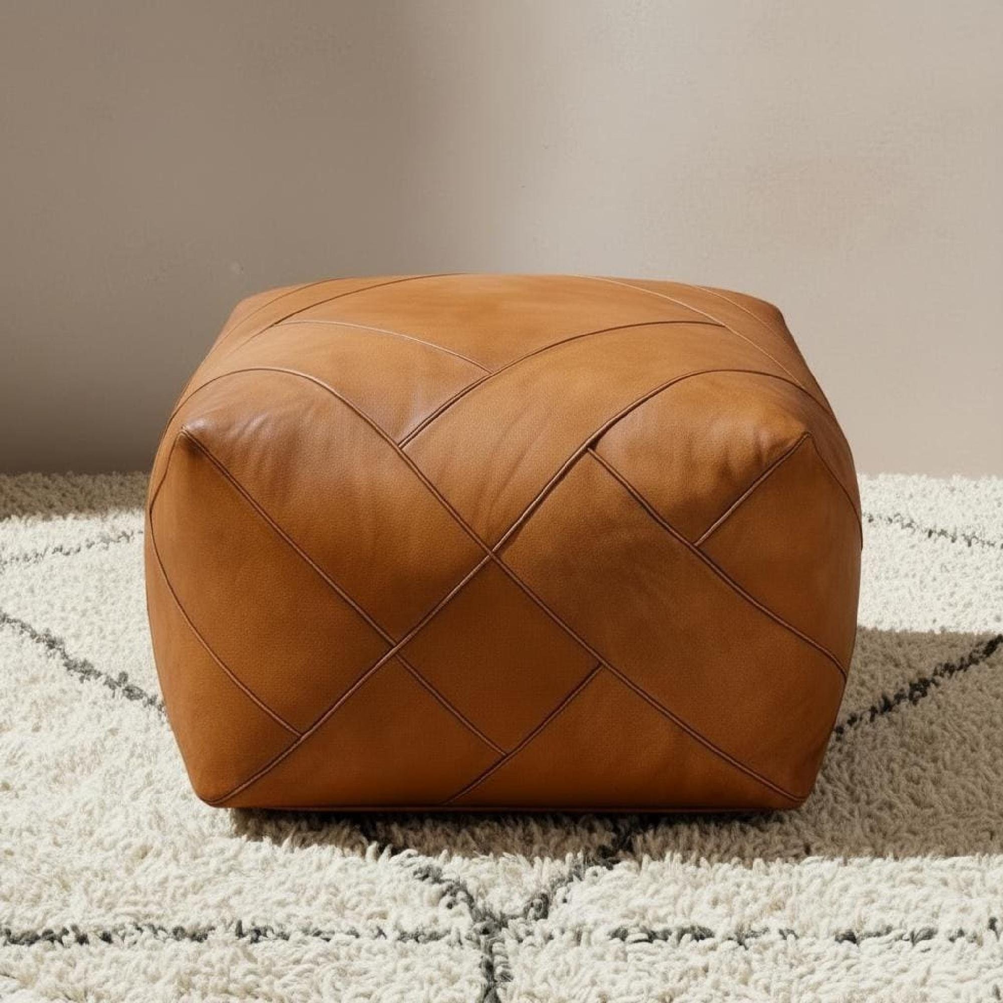 Leather Pouf Square Brown Moroccan Floor Cushion