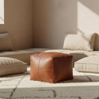 Leather Pouf Square Handmade Moroccan Ottoman