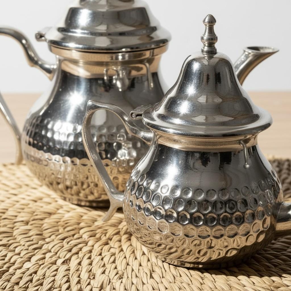 Handmade Moroccan Silver Tea Pot – Traditional Copper Teapot for Mint Tea, Multiple Capacities