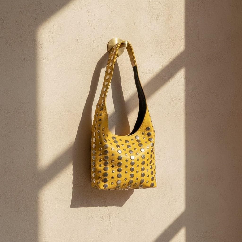 Handmade Moroccan Leather Studded Tote Bag – Boho Chic Shoulder Bag