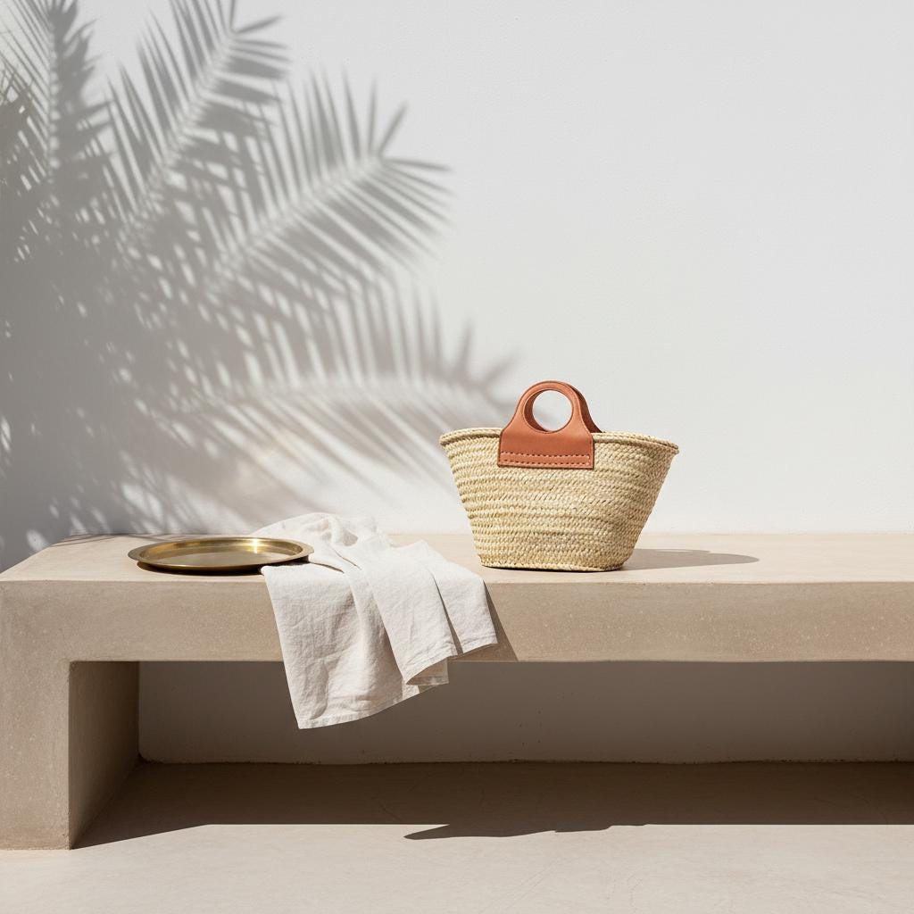 Handmade Moroccan Straw Tote – Raffia Beach Bag with Leather Handles