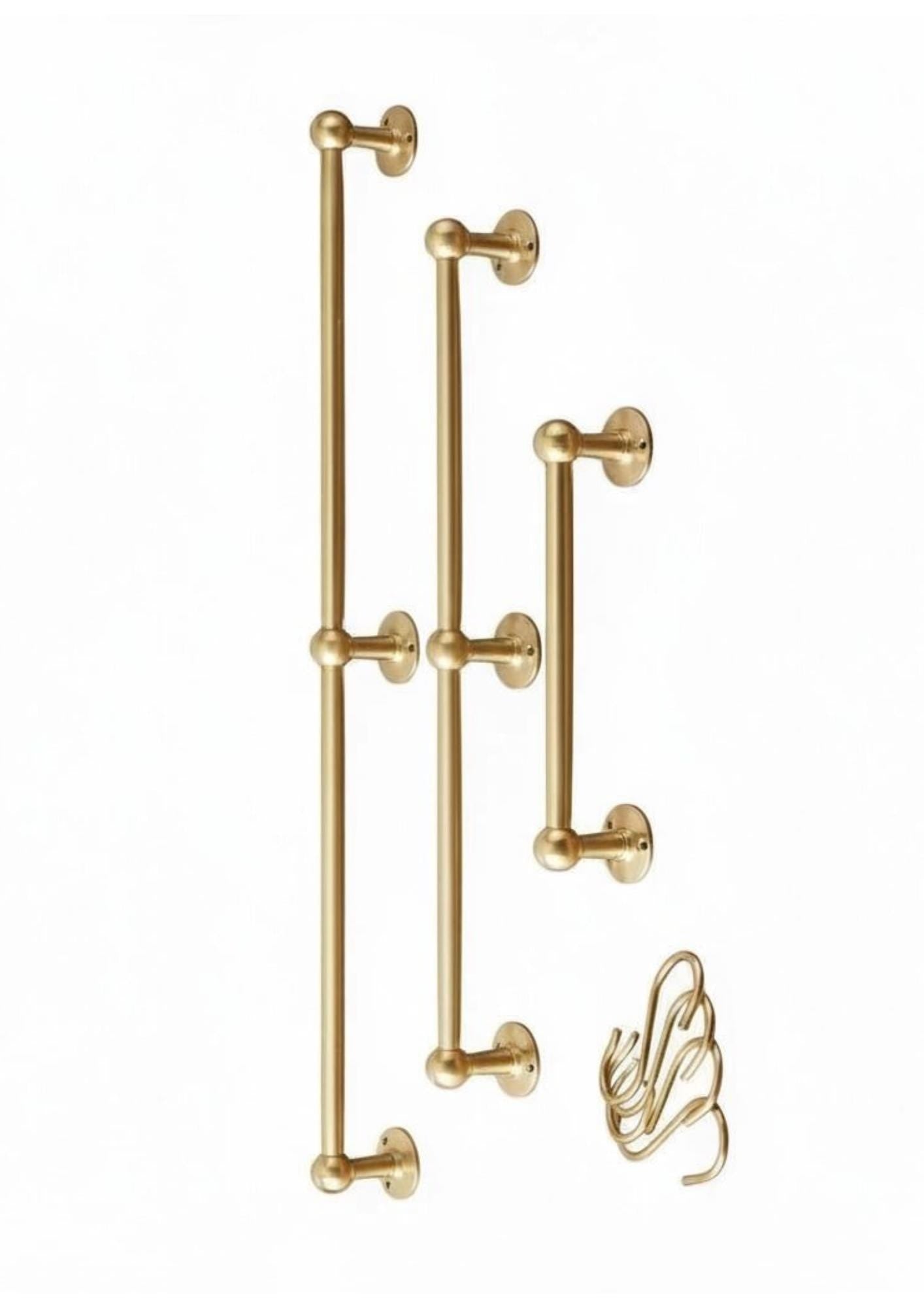 Handmade Unlacquered Brass Pot Rail – Farmhouse Kitchen Rack with Hooks