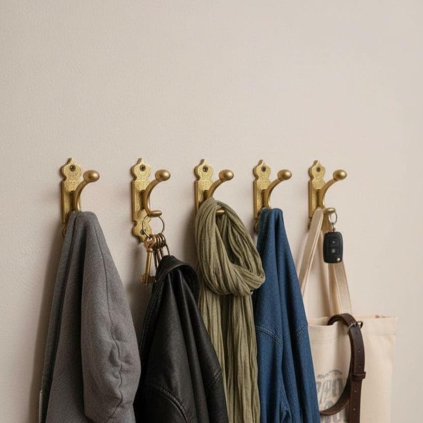 Unlacquered Brass Robe Hook Set – Vintage Rustic Wall Hooks
