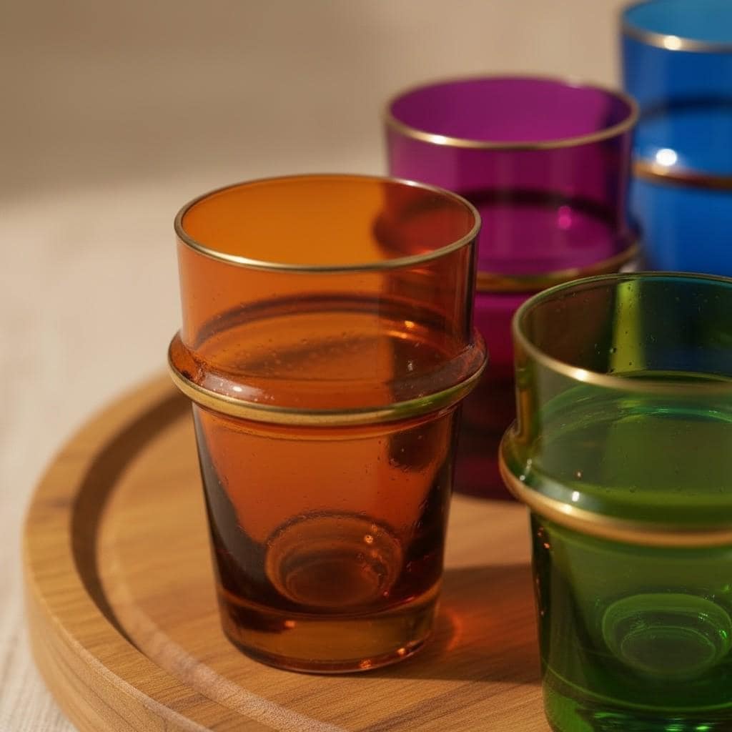 Set of 6 Handmade Moroccan Tea Glasses – Gold Rim Beldi Set