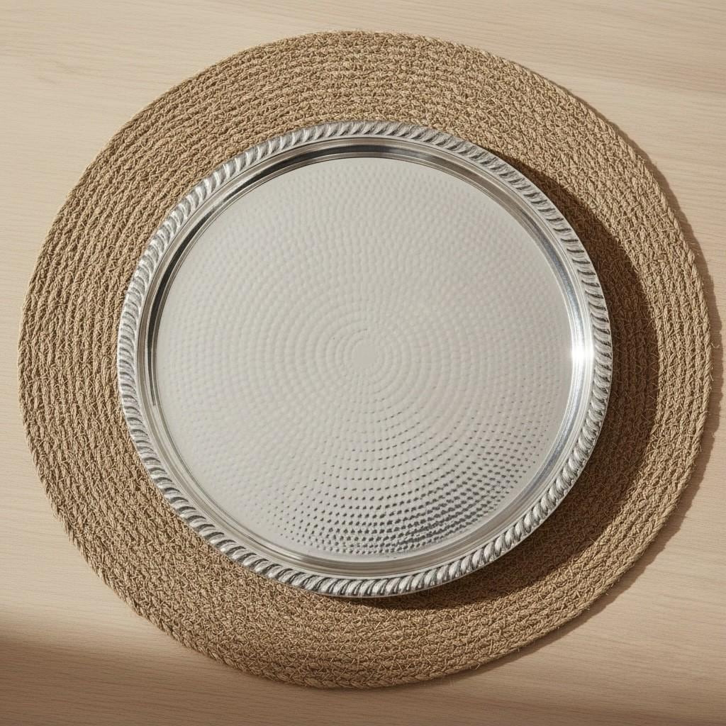 Handmade Moroccan Silver Tea Tray – Traditional Engraved Serving Tray