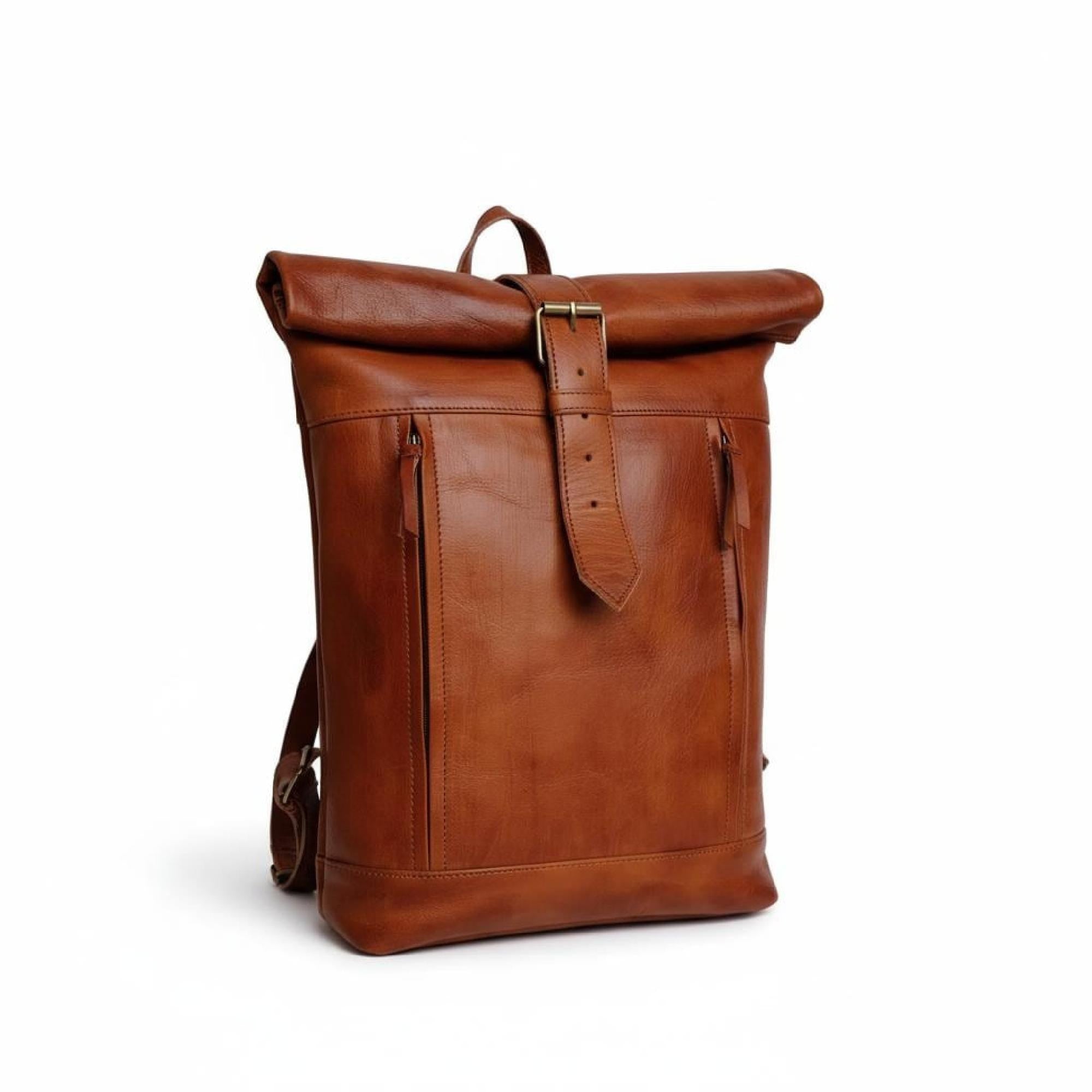 Handmade Moroccan Roll Top Leather Backpack