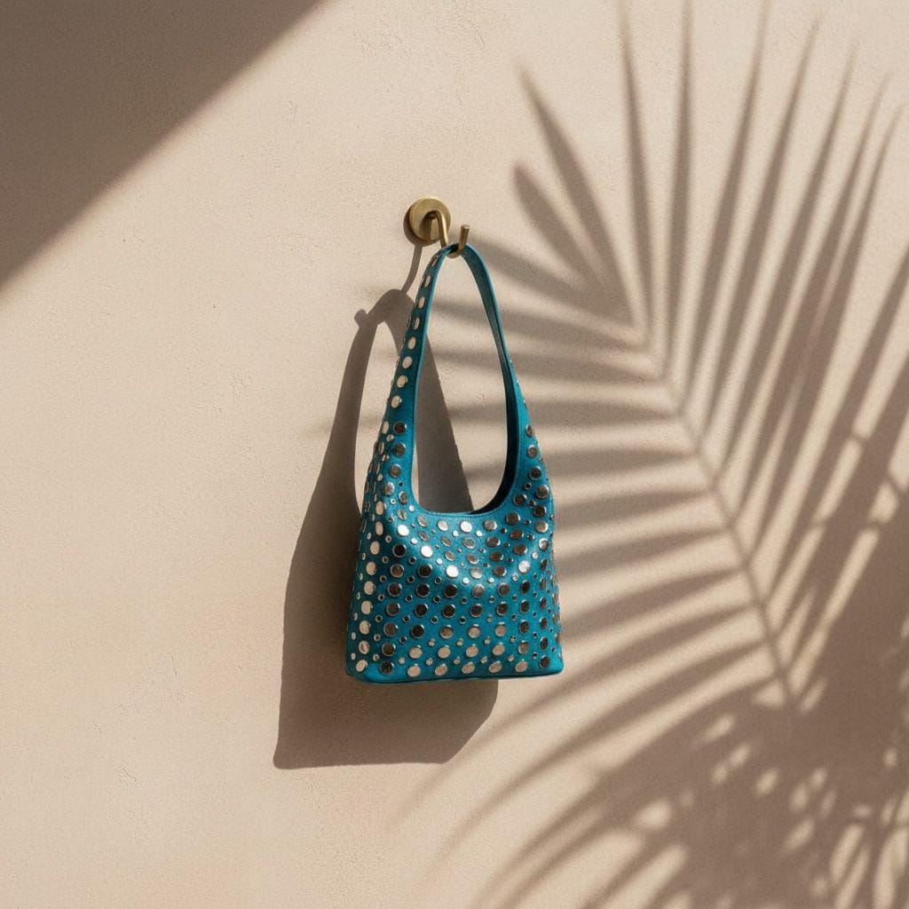 Handmade Moroccan Leather Studded Tote Bag – Boho Chic Shoulder Bag