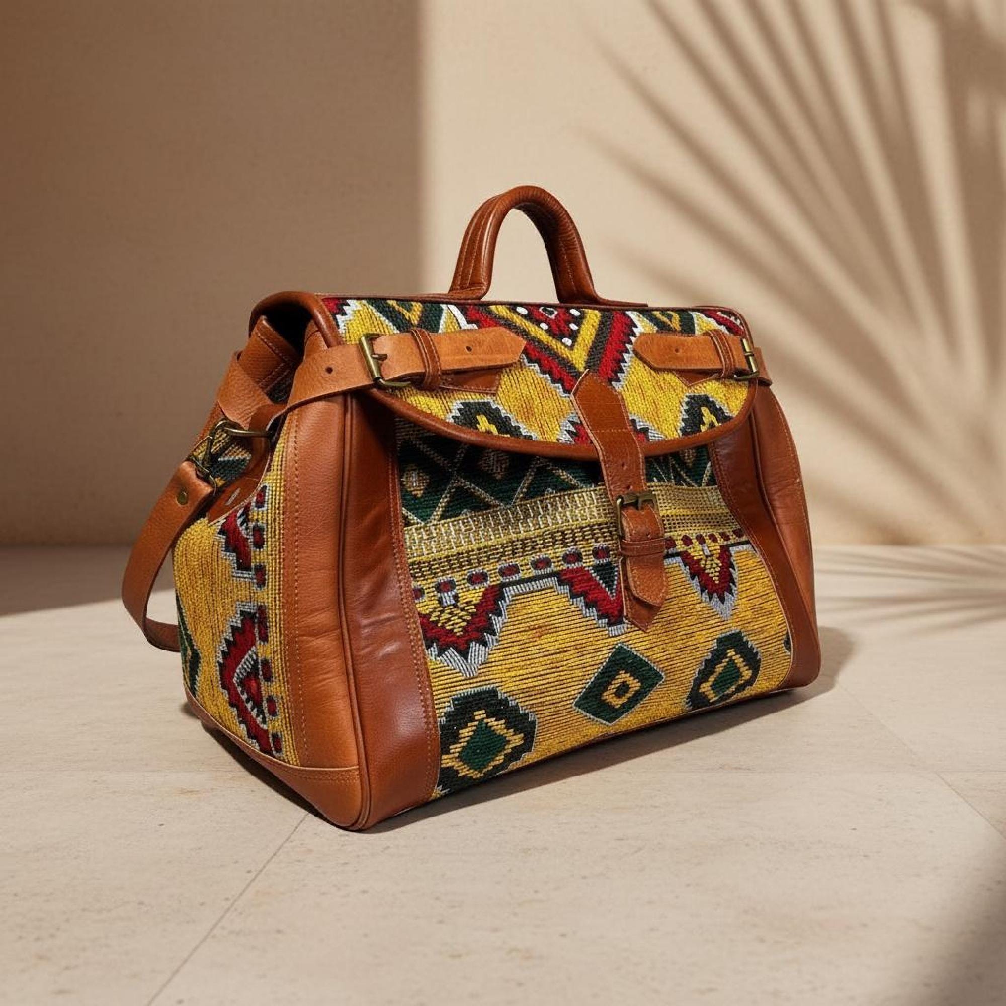 Moroccan Rug Bag Leather Duffel Vintage