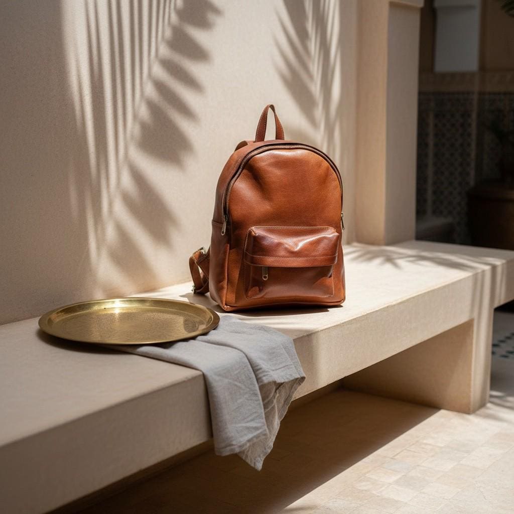 Handmade Moroccan Leather Backpack – Unisex Travel Daypack