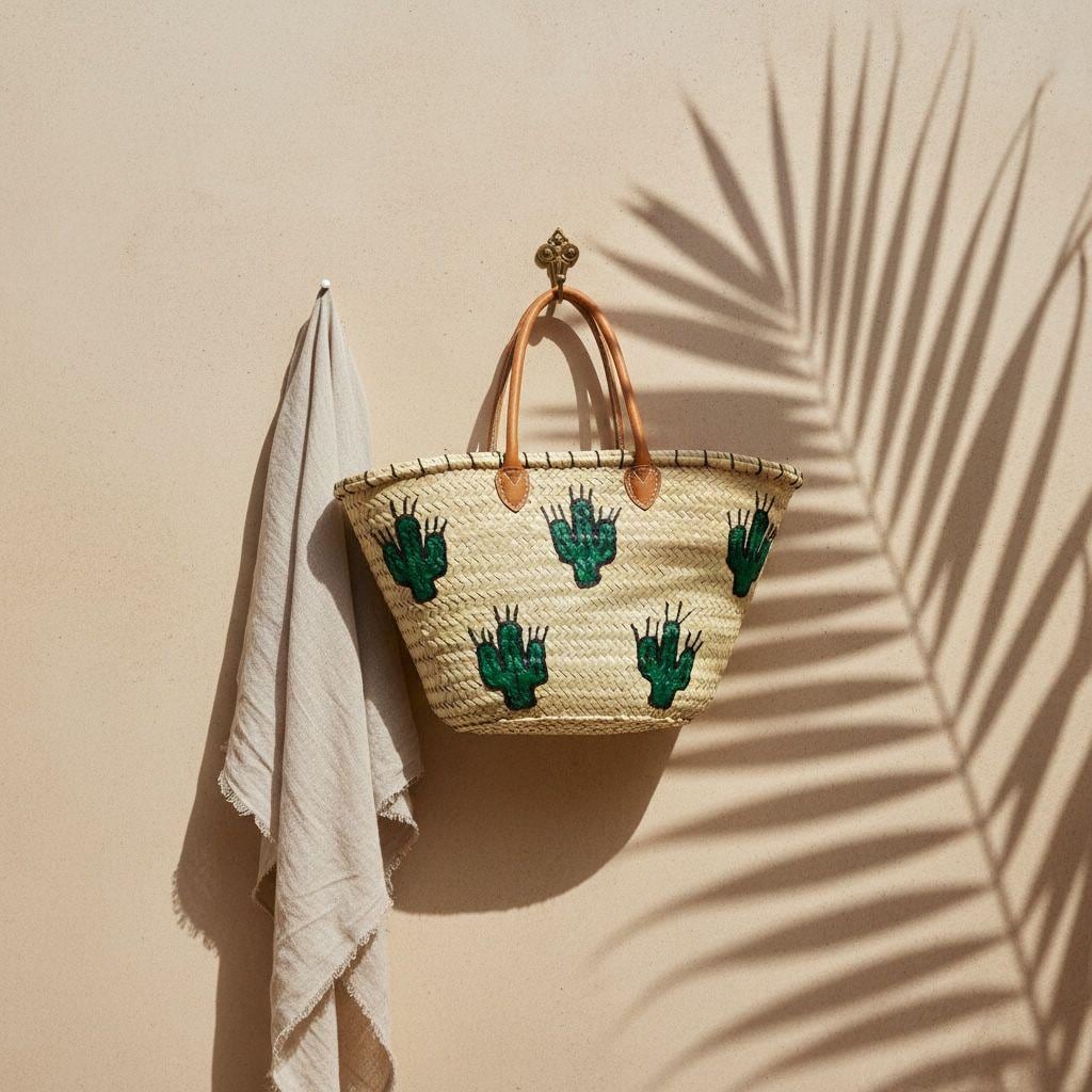 Handwoven Moroccan Cactus Tote Bag – Boho Straw Market Basket