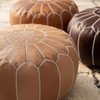 Handmade Moroccan Pouf Leather Ottoman Tan