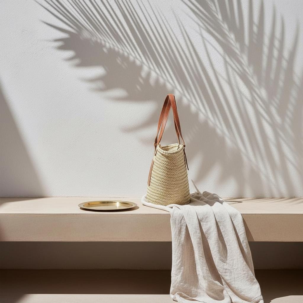 Handmade Moroccan Straw Tote – Raffia Beach Bag with Leather Handles