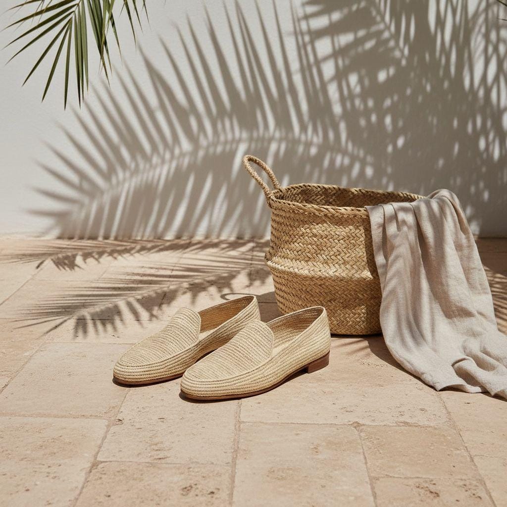 Handmade Raffia Loafers, Men's Natural Straw Espadrilles, Boho Summer Shoes