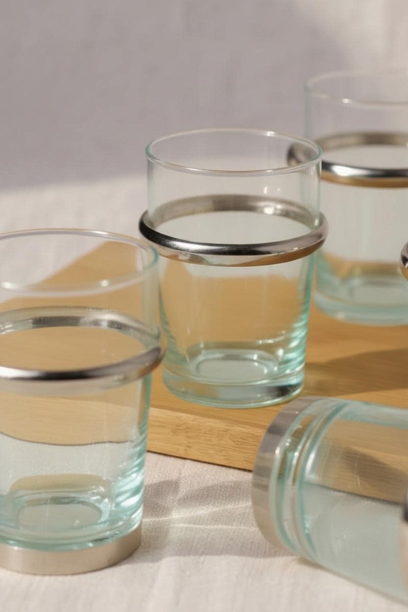 Set of 6 Handmade Moroccan Tea Glasses – Gold Rim Beldi Set