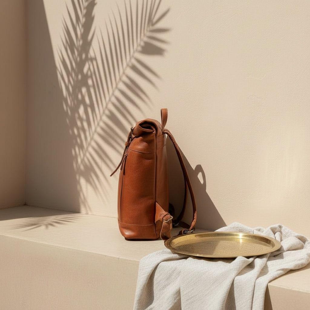 Handmade Goatskin Leather Backpack – Vintage Moroccan Travel Bag