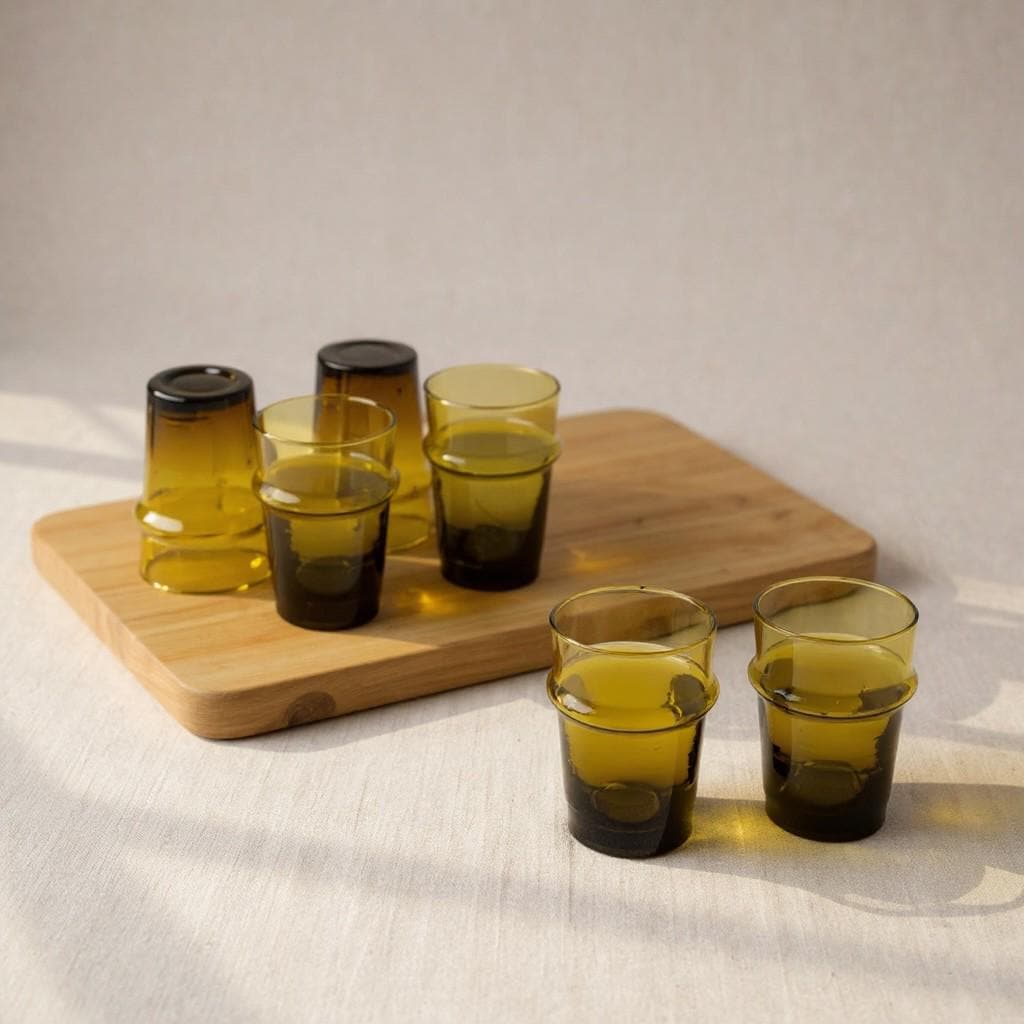 Set of 6 Handmade Moroccan Tea Glasses – Gold Rim Beldi Set