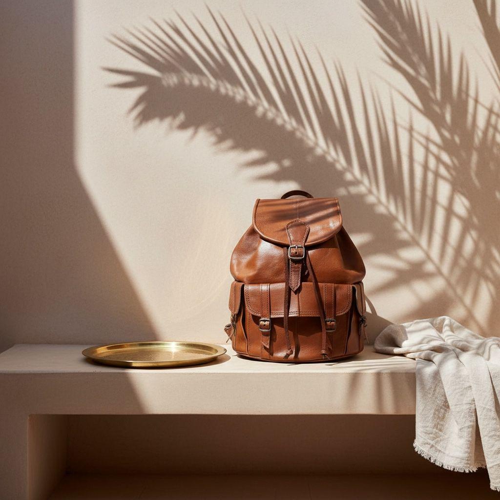 Handmade Goatskin Leather Backpack – Vintage Moroccan Travel Bag