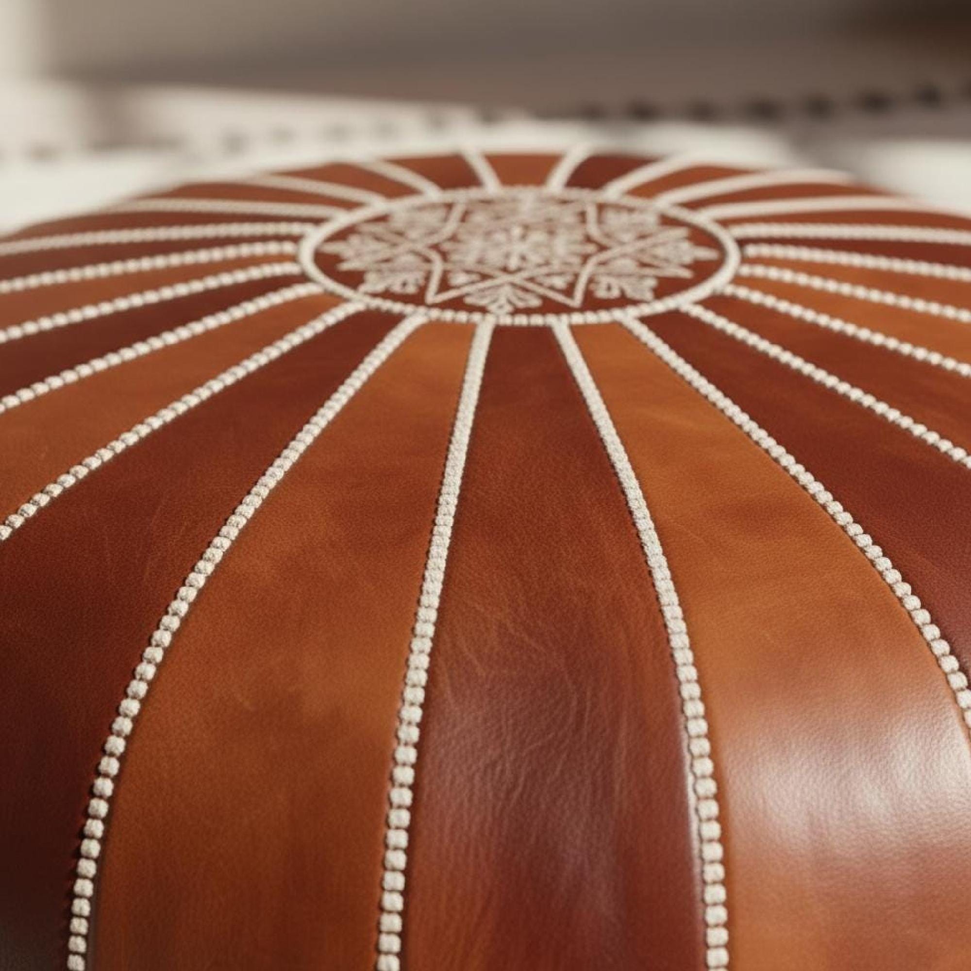 Large Moroccan Leather Pouf Ottoman Cover