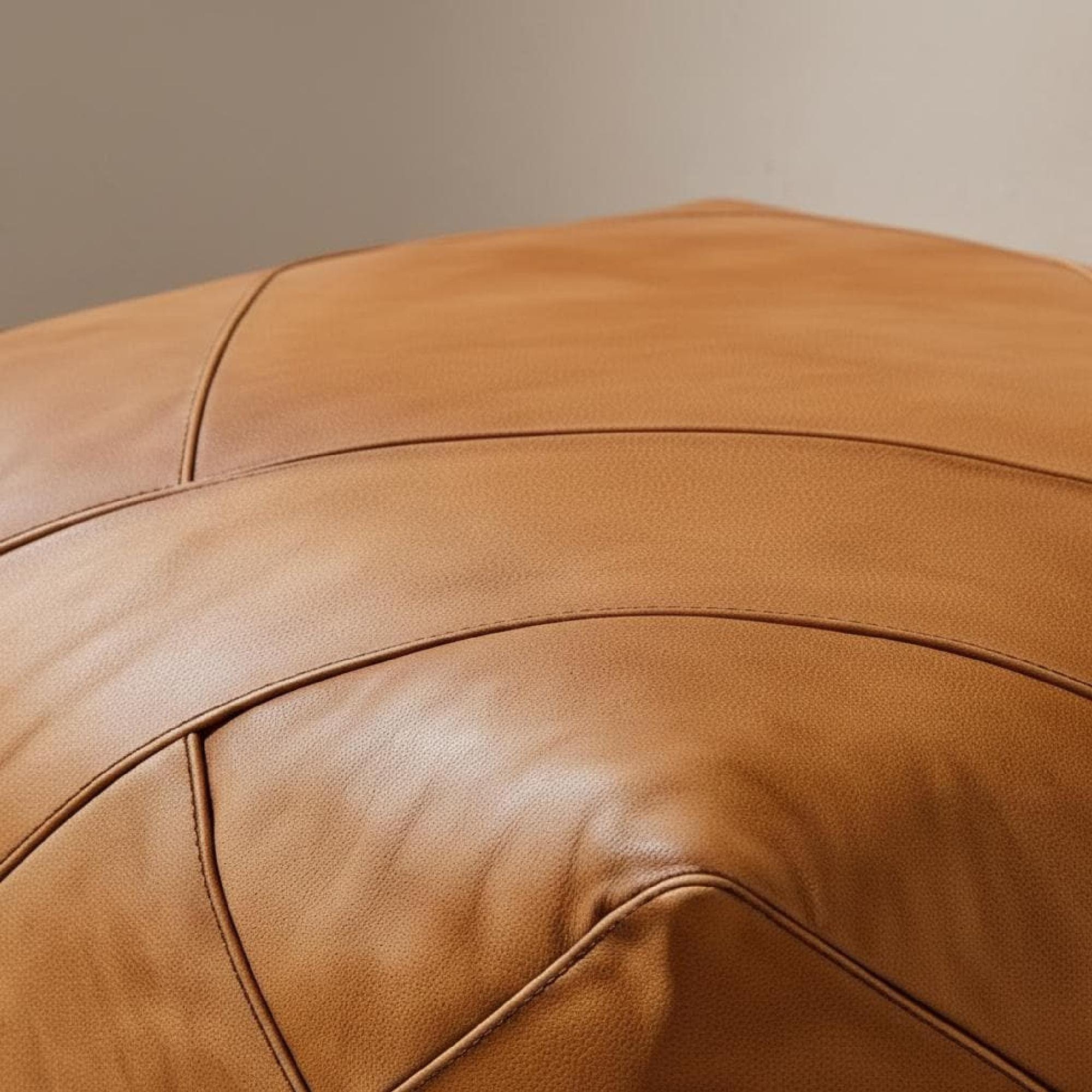 Leather Pouf Square Brown Moroccan Floor Cushion