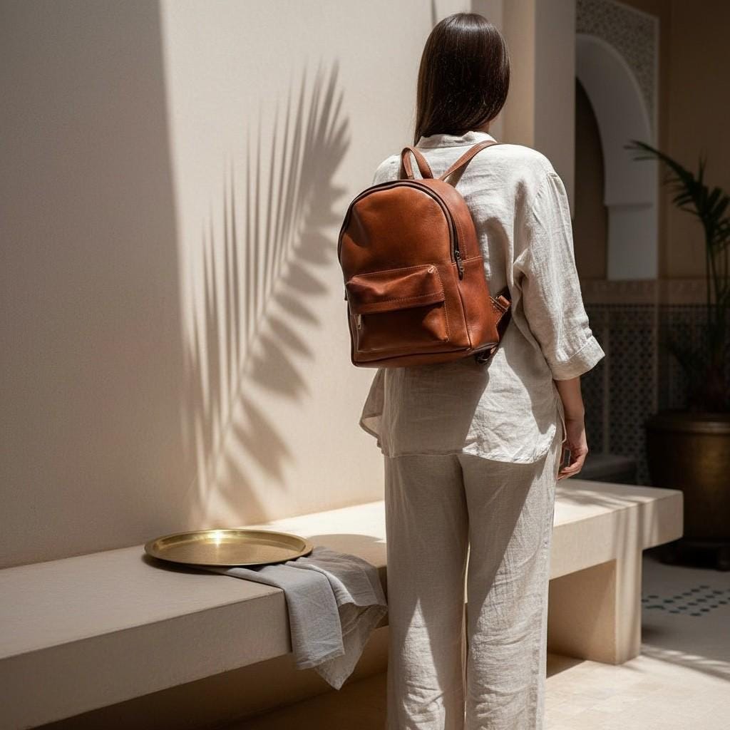 Handmade Moroccan Leather Backpack – Unisex Travel Daypack