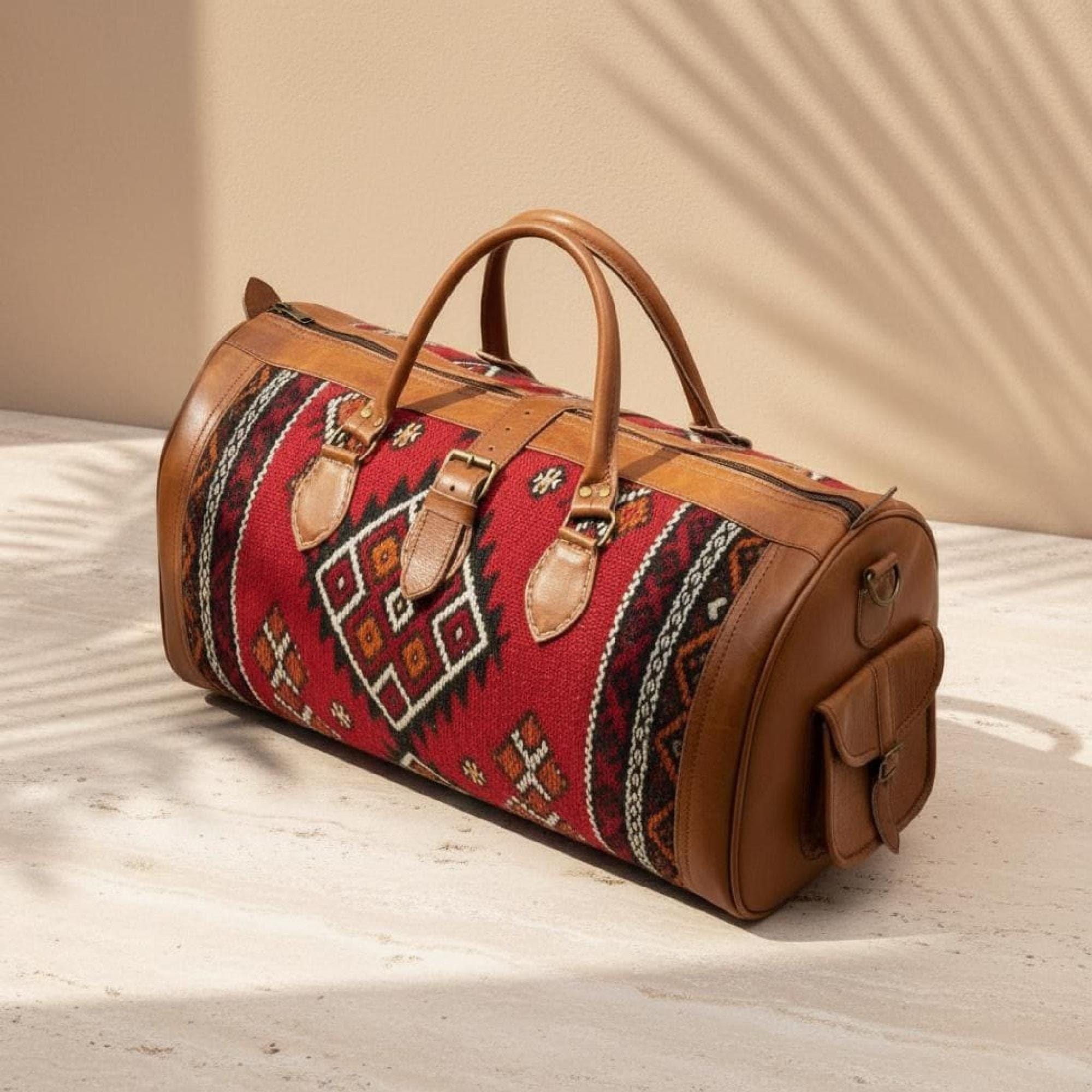 Moroccan Rug Bag Handmade Leather Duffel