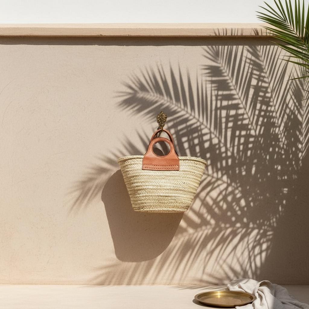 Handmade Moroccan Straw Tote – Raffia Beach Bag with Leather Handles
