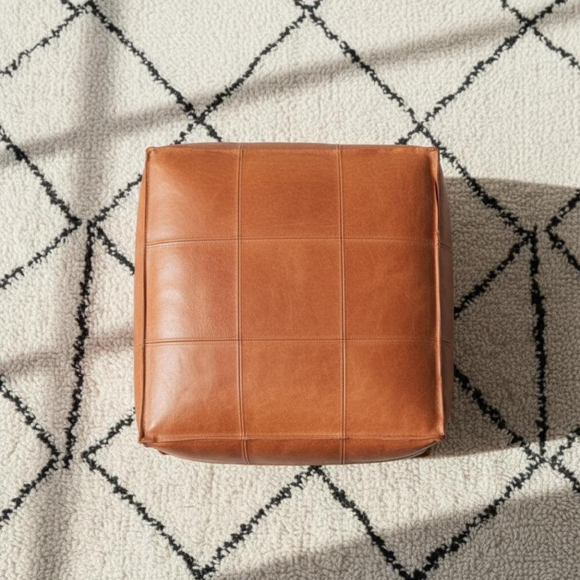 Leather Pouf Square Handmade Moroccan Ottoman
