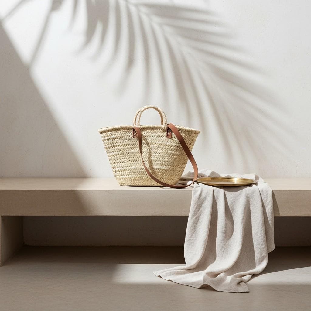 Handmade Moroccan Straw Tote – Raffia Beach Bag with Leather Handles