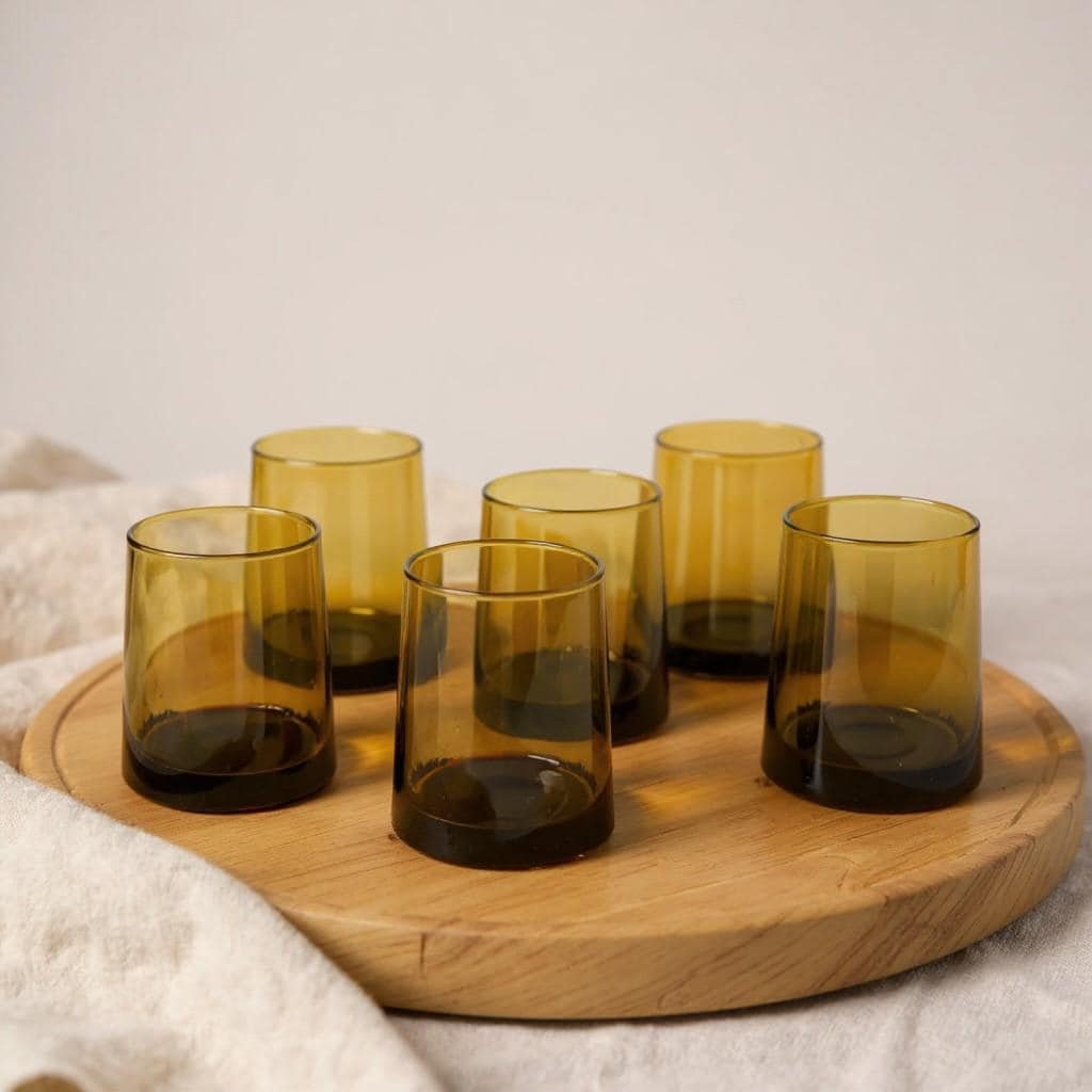 Set of 6 Hand-Blown Glass Tumbler Set – Clear Cylindrical Glasses for Tea, Coffee & Juice