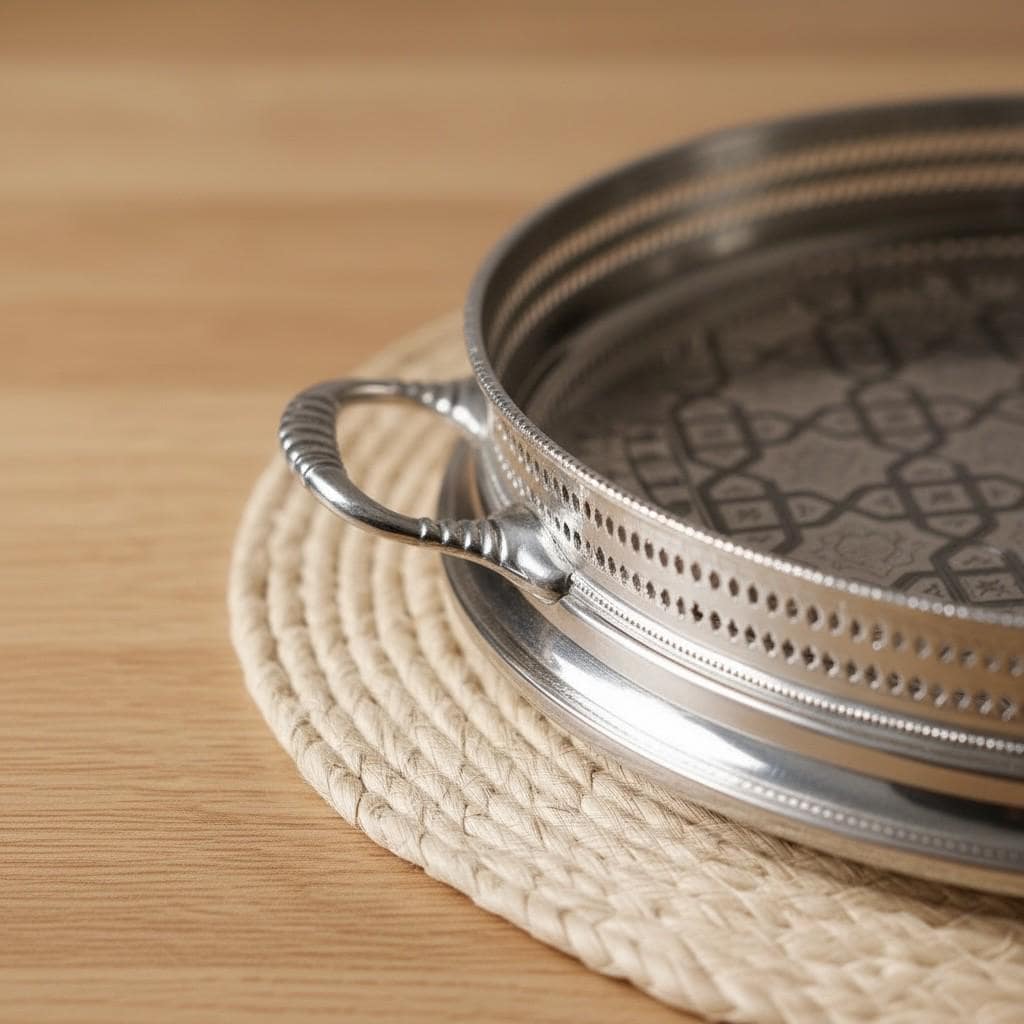 Handmade Moroccan Silver Tea Tray – Traditional Engraved Serving Tray