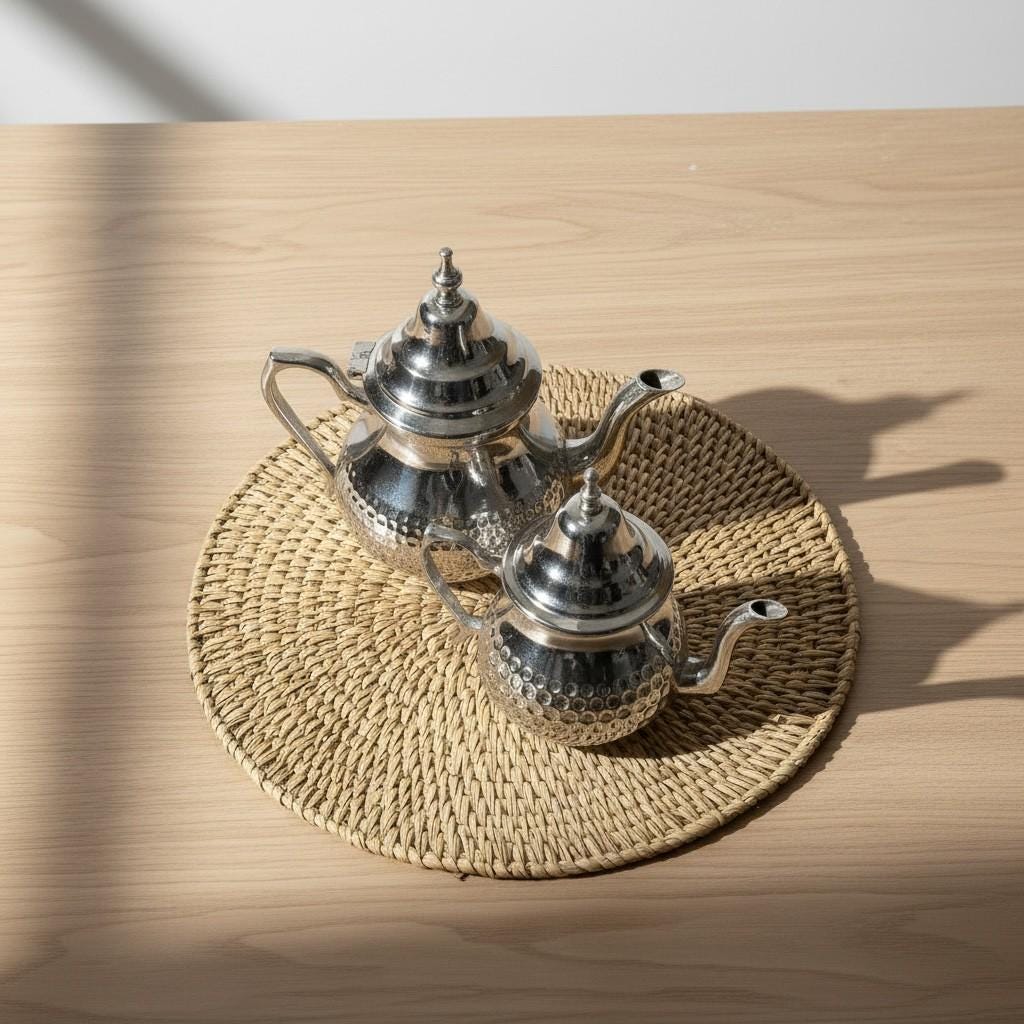 Handmade Moroccan Silver Tea Pot – Traditional Copper Teapot for Mint Tea, Multiple Capacities