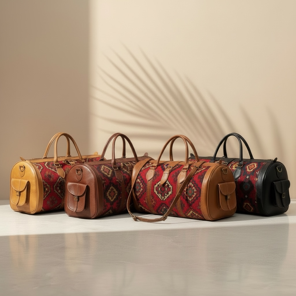 Moroccan Rug Bag Handmade Leather Duffel