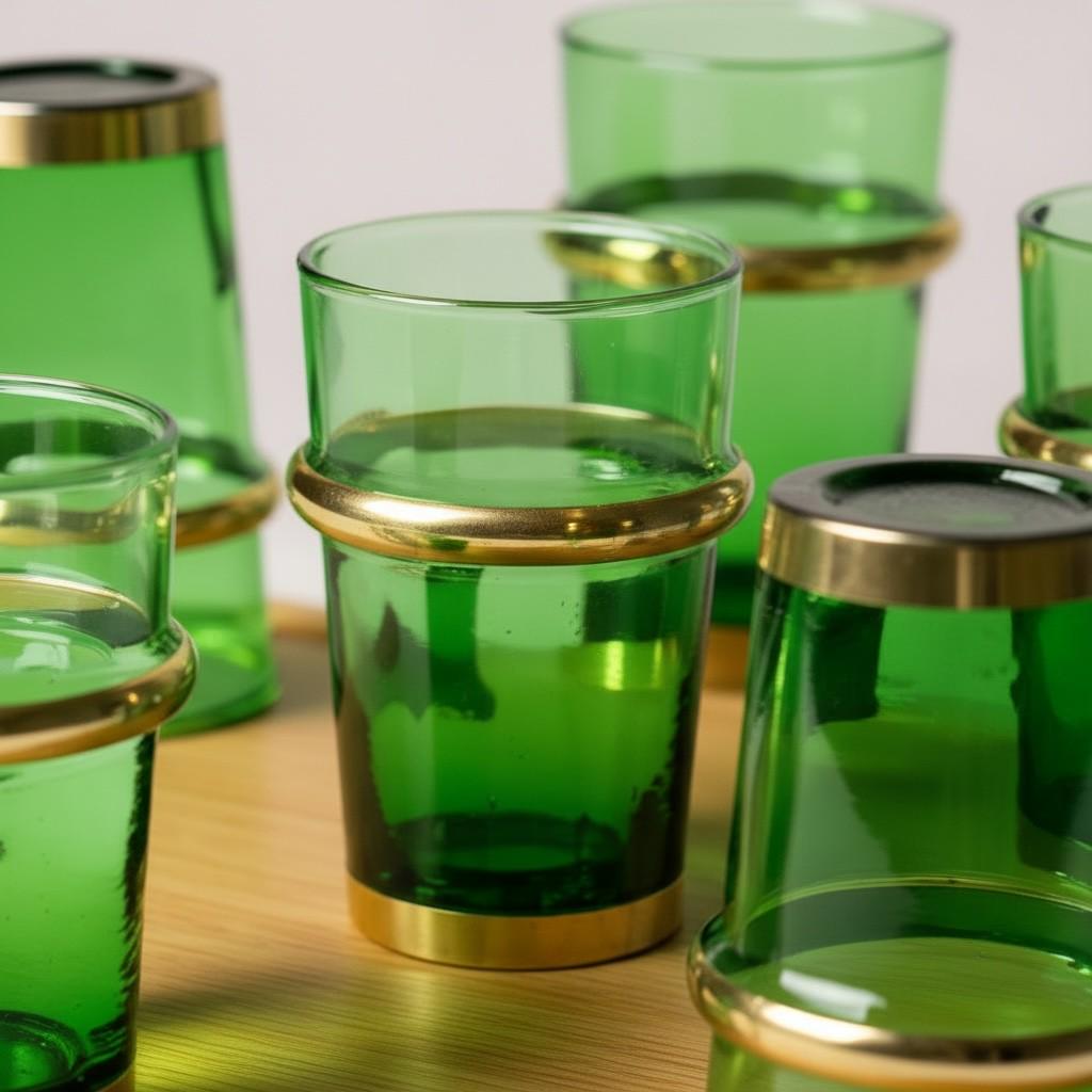 Set of 6 Handmade Moroccan Tea Glasses – Gold Rim Beldi Set