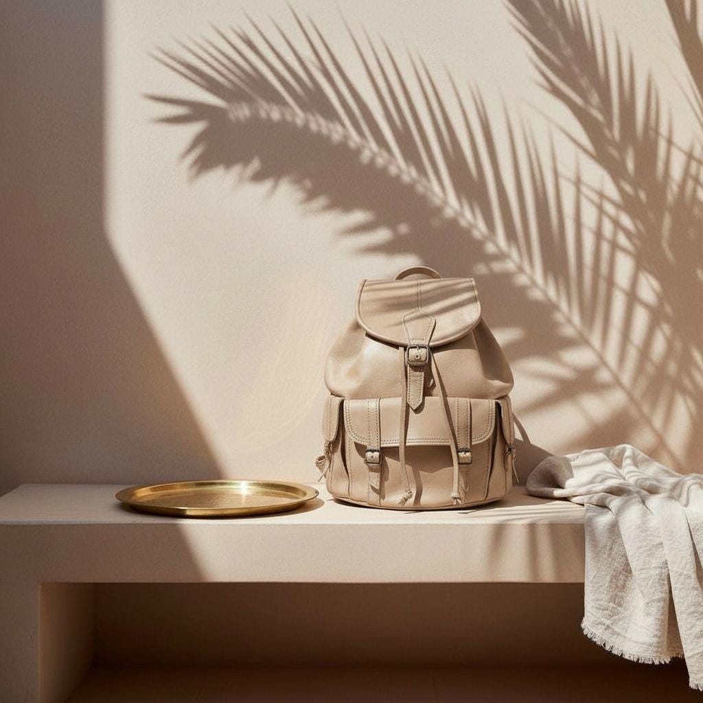 Handmade Goatskin Leather Backpack – Vintage Moroccan Travel Bag