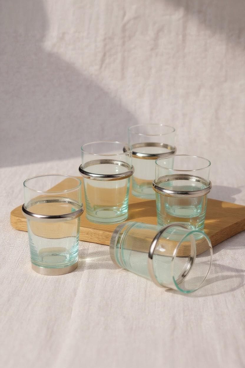Set of 6 Handmade Moroccan Tea Glasses – Gold Rim Beldi Set