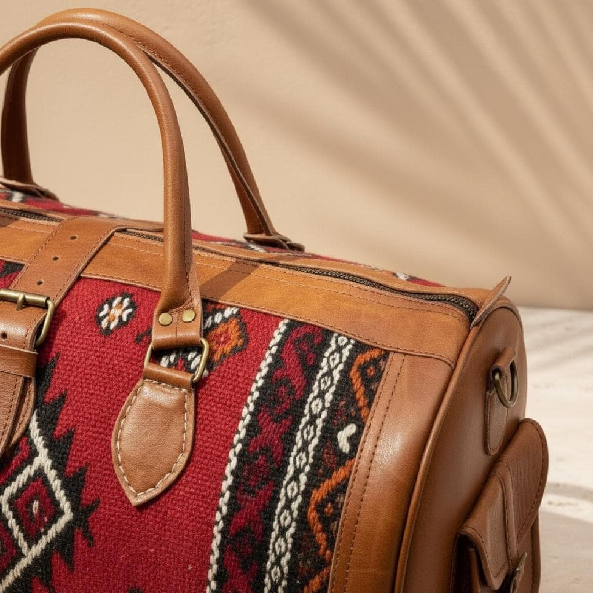 Moroccan Rug Bag Handmade Leather Duffel
