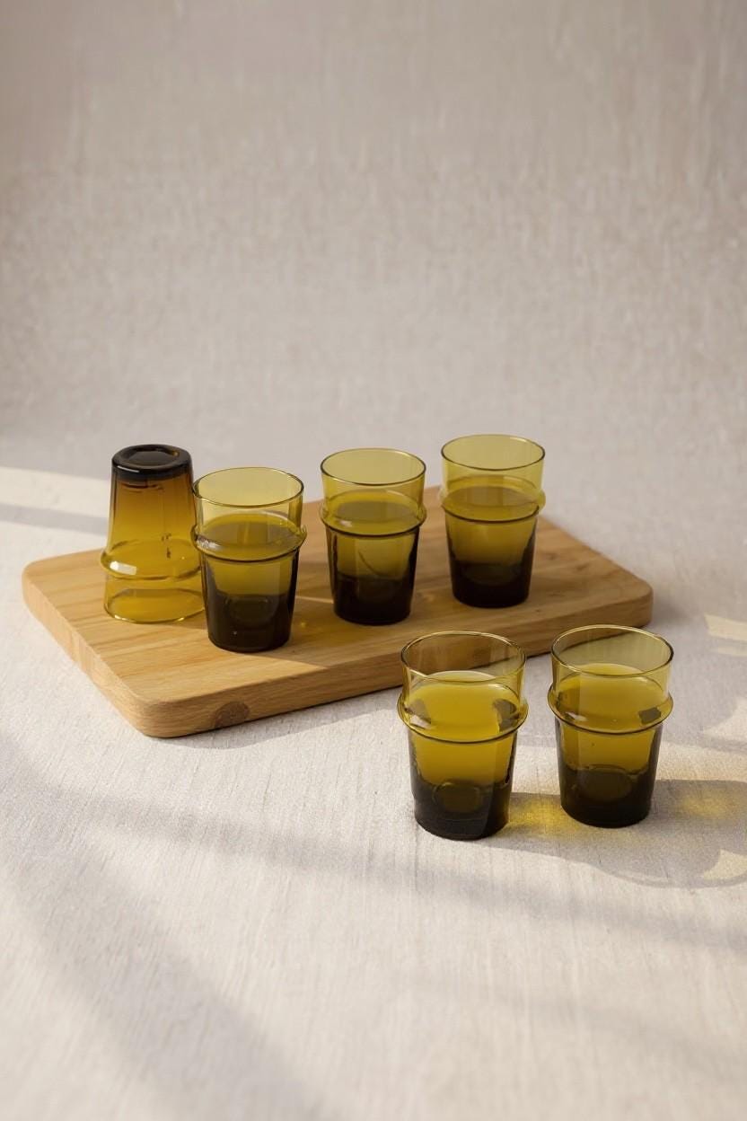 Set of 6 Handmade Moroccan Tea Glasses – Gold Rim Beldi Set
