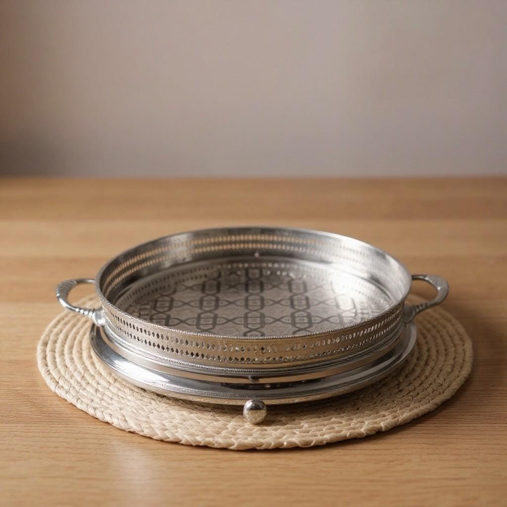 Handmade Moroccan Silver Tea Tray – Traditional Engraved Serving Tray