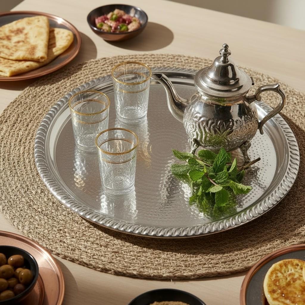 Handmade Moroccan Silver Tea Tray – Traditional Engraved Serving Tray