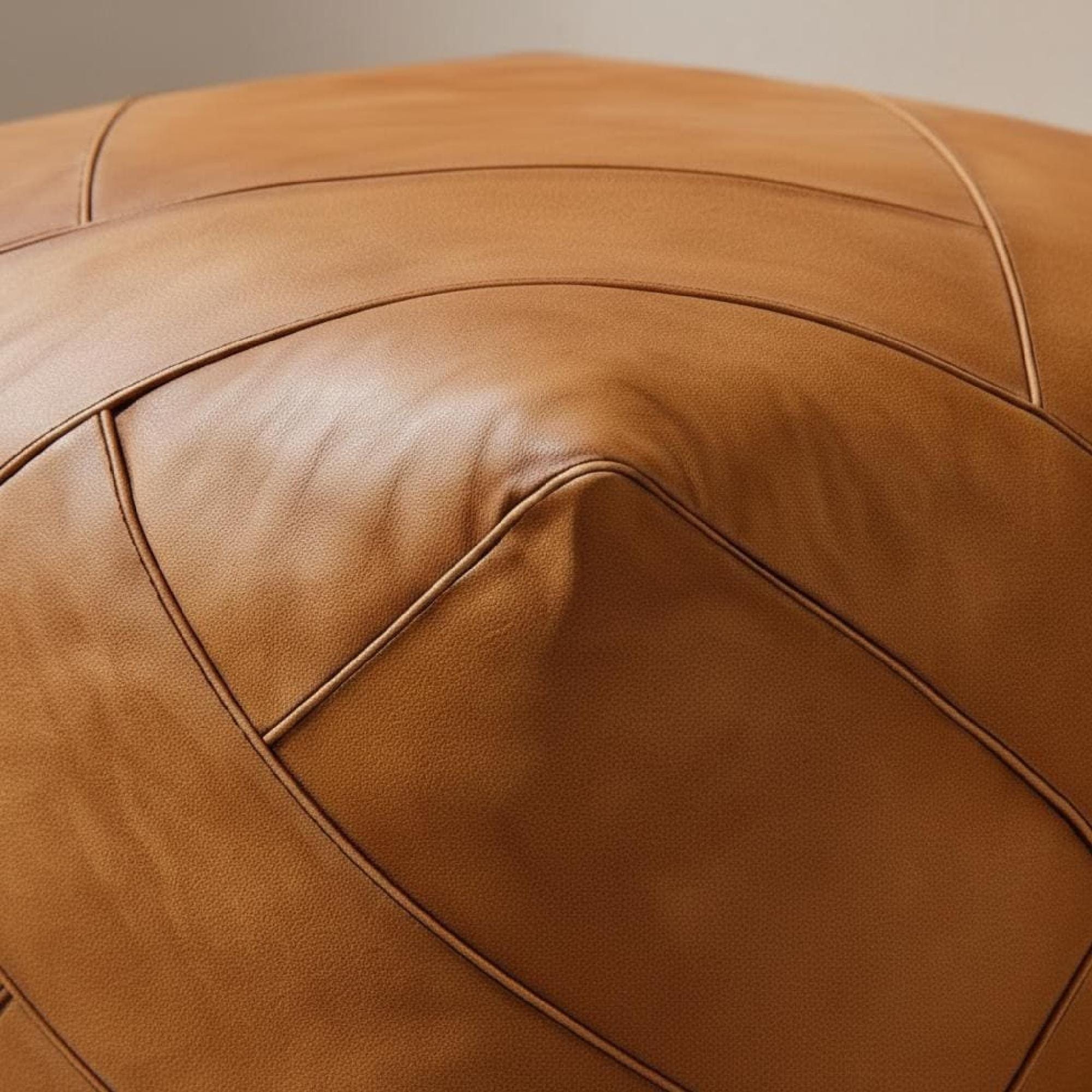 Leather Pouf Square Brown Moroccan Floor Cushion