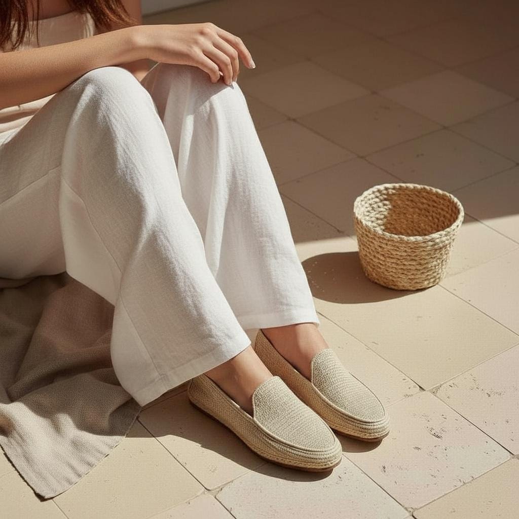 Handmade Raffia Espadrilles, Women's Boho Slip-On Shoes