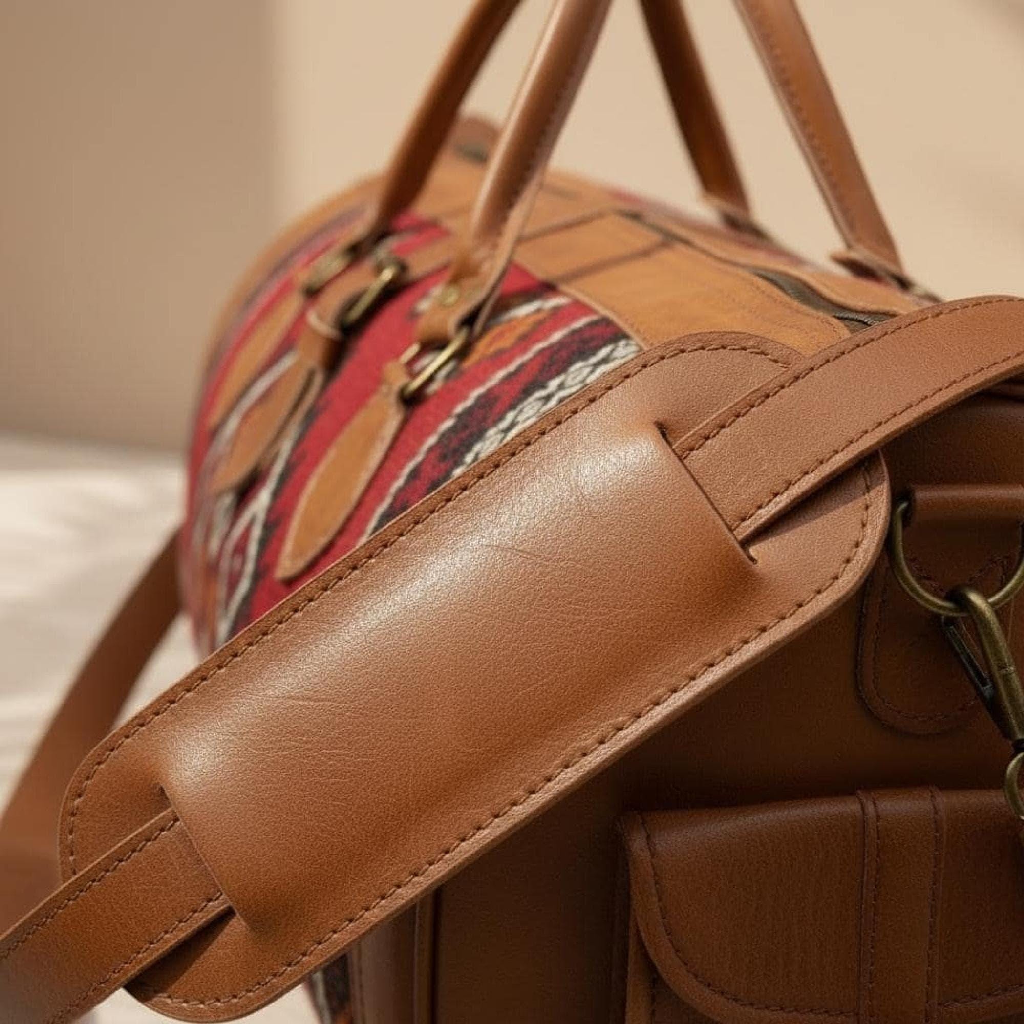 Moroccan Rug Bag Handmade Leather Duffel