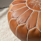 Handmade Moroccan Pouf Leather Ottoman Tan