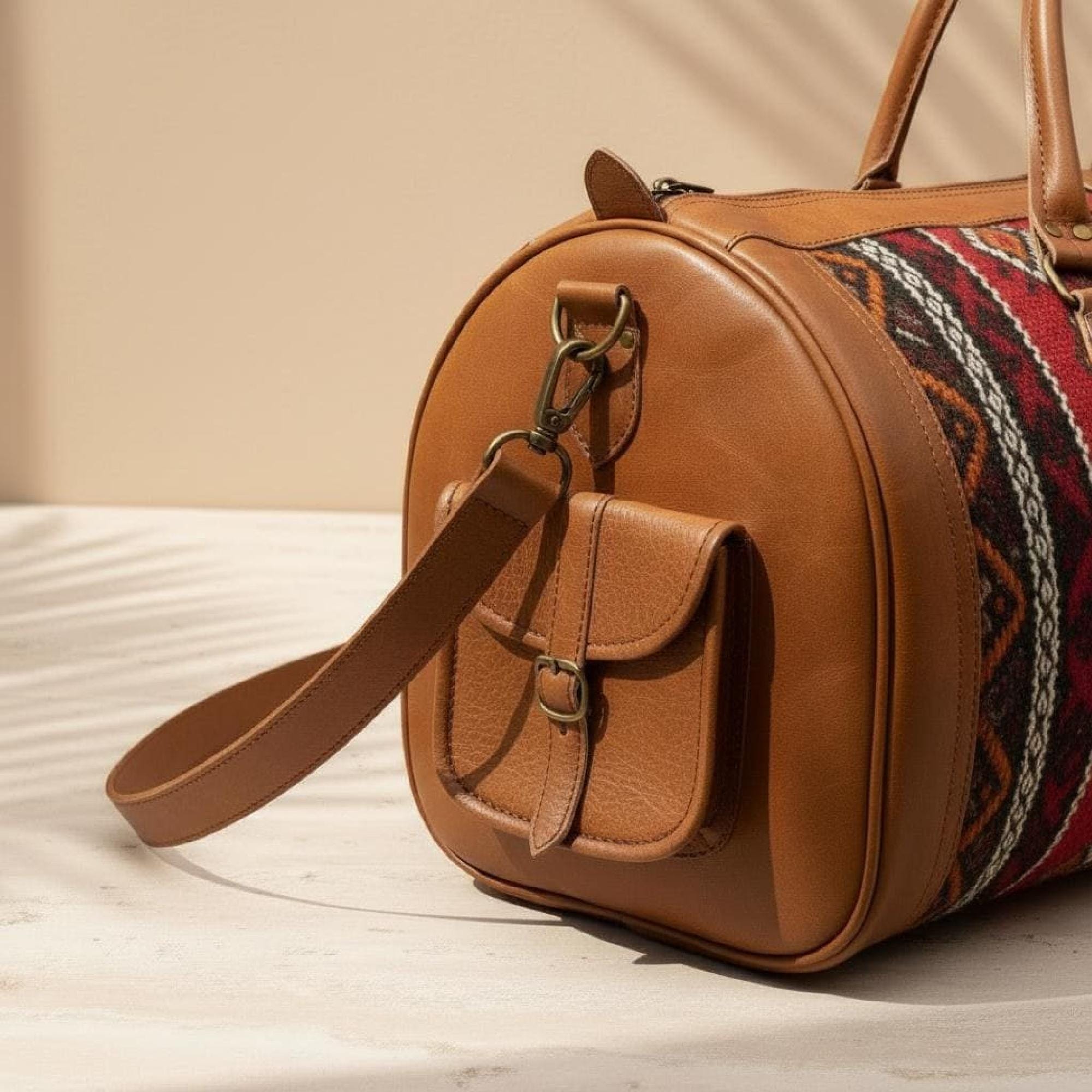 Moroccan Rug Bag Handmade Leather Duffel