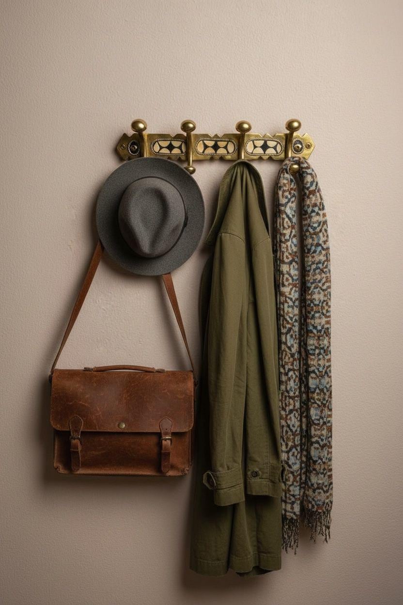 Unlacquered Brass Robe Hook Set – Vintage Rustic Wall Mount